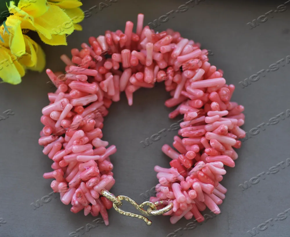 Imagem -02 - Coral Árvore-ramo Pulseira Z12371 5row Natural Natural Natural Rosa