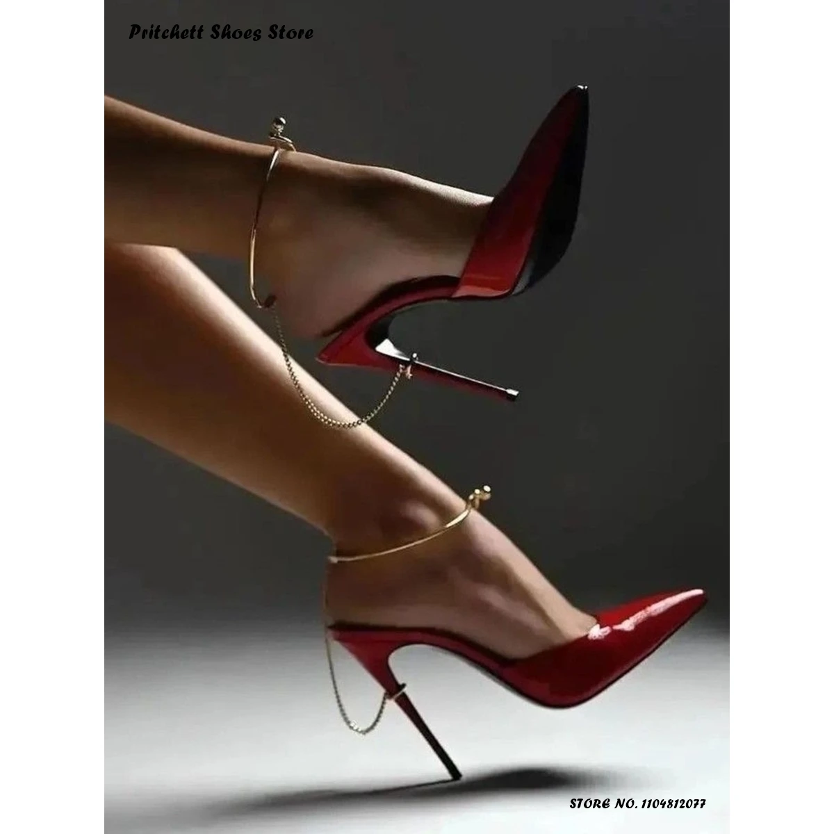 

Women's Metal Chains Stiletto Mules Spring Summer Patent Leather Fashion Slippers Sexy Pointed Toe Thin Heels Party Clubs Shoes