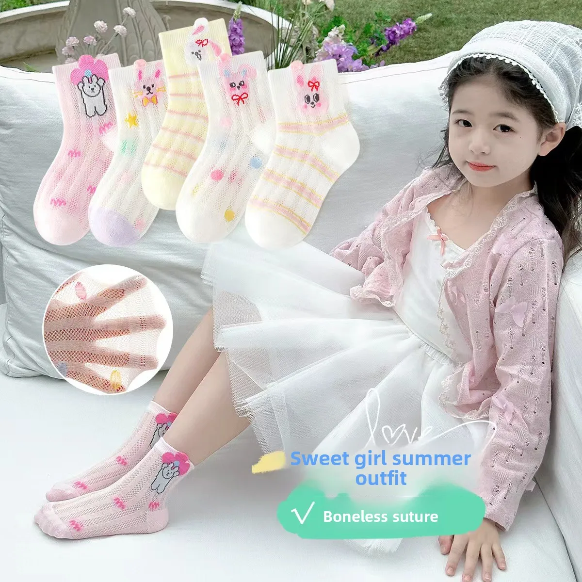 5 Paar Kindersocken für Frühling und Sommer, Netzstoff, ohne Nähte, niedliche kleine Tier-Babysocken, Klasse A, Herren- und Damensocken, atmungsaktiv