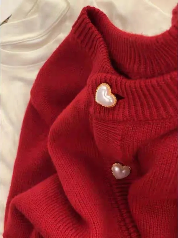 Neujahr Rot Gestrickte Offene Strickjacke Pullover Damen Herbst Winter Thiened Lazy Sle High End Top Pendeln Lose Fit Lange Sle...