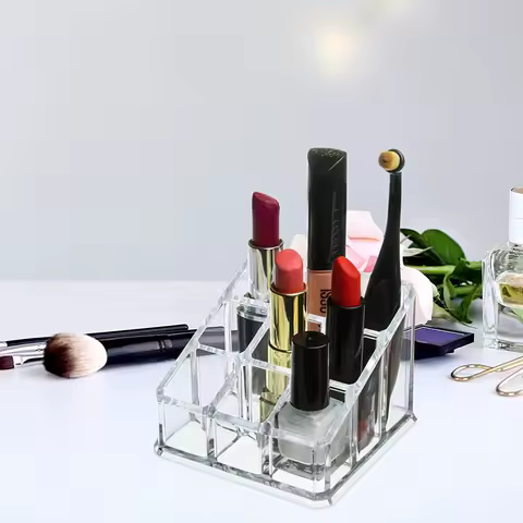 1PC 9-grid Lipstick Storage Box Desktop Transparent Lip Gloss Storage Box Display Rack Minimalist Lipstick Rack