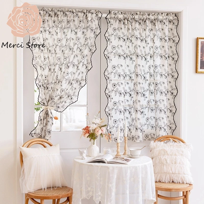

American Style French Retro Small Fragrance Lace Embroidered Gauze Curtain for Living Room Window Kitchen Partition Door Half