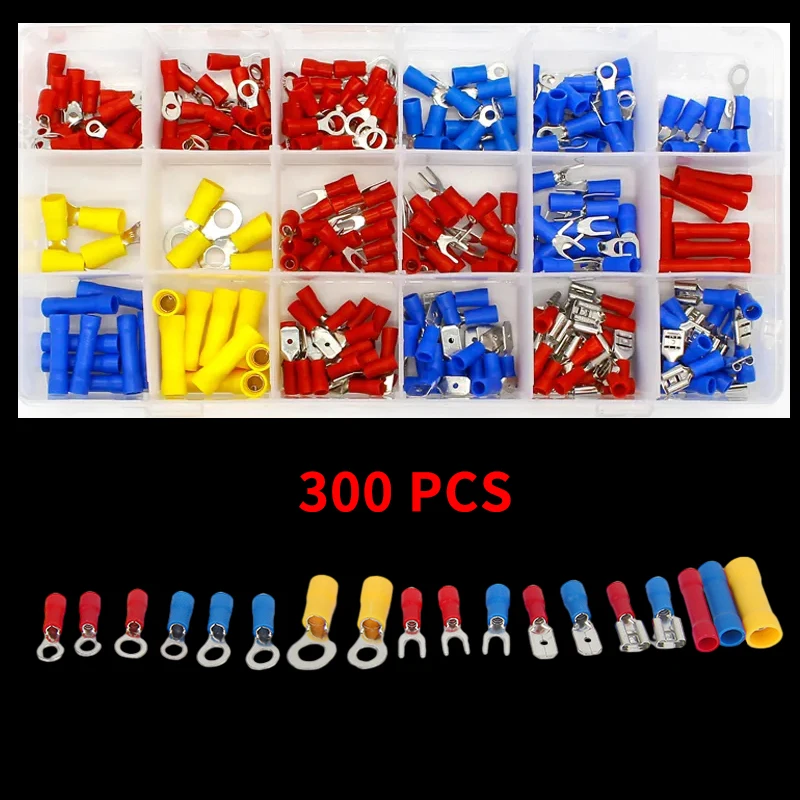 480/300/280PCS Insulated Cable Connector Electrical Wire Crimp Spade Butt Ring Fork Set Ring Lugs Rolled Terminals Assorted Kit