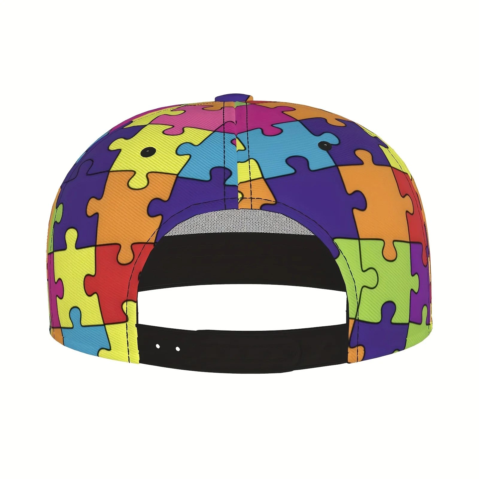 Бейсбольная кепка с красочным узором-головоломкой — регулируемая, легкая шляпа из полиэстера с плоскими полями и ярким мультяшным дизайном,