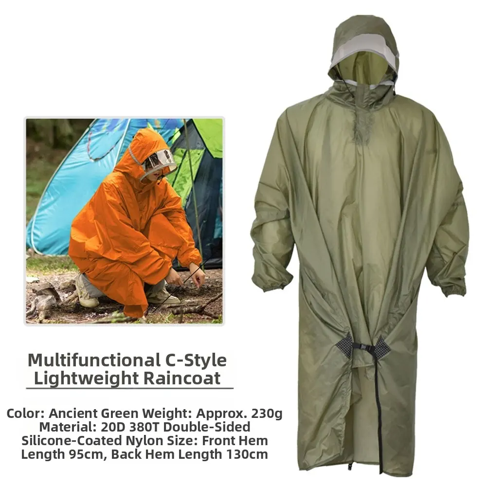 Lightweight Waterproof Hiking Rain Jacket 3in1 Outdoor Multipurpose Raincoat with Foot Protection and Storage Pouch