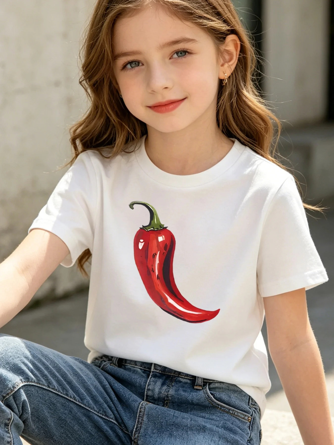Family Match T Shirt Red Chili Print Cotton Short Sleeve Tee For Boys Girls Toddler Parent Trendy Food Theme Daily Outdoor Wear