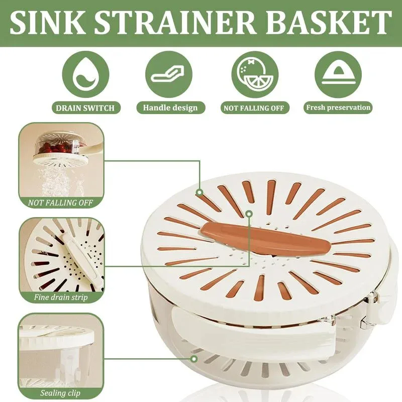 

Multifunctional Kitchen Colander Basket - Strainer Lid Handle Fruit Vegetable Washing Bowl Storage Container Organizer