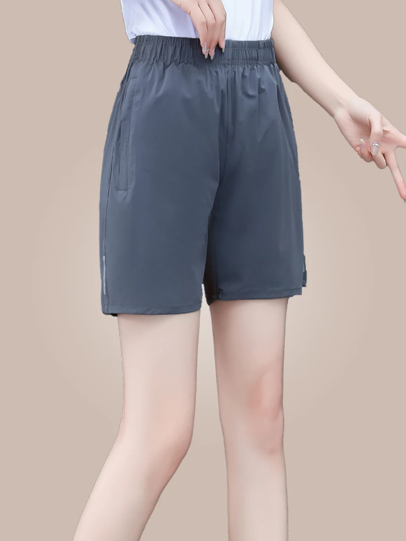 

Модные женские летние шорты из ледяного шелка: новые, тонкие, утягивающие, свободные, охлаждающие, быстросохнущие, спортивные, повседневные брюки прямого кроя с завышенной талией