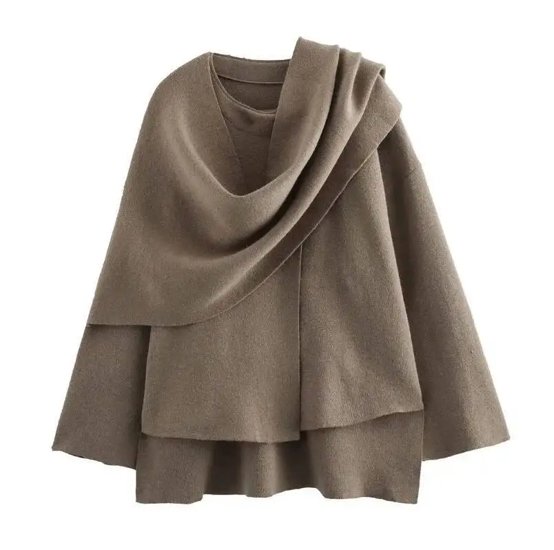 

- Женская специальная короткая вязаная куртка с асимметричным шарфом