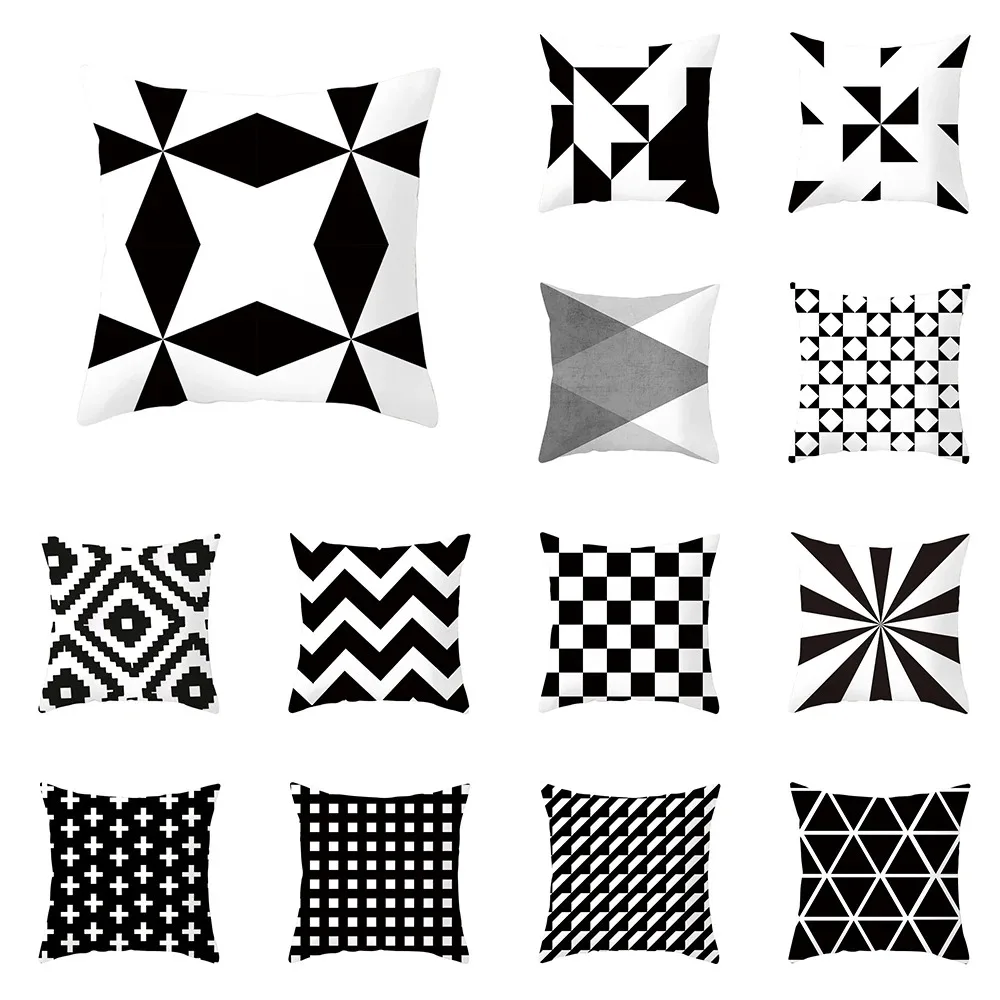 Creative Black and White Striped Geometric Pattern Living Room Sofa Car Cushion Cover Luxury Home Decoration Pillow Cover