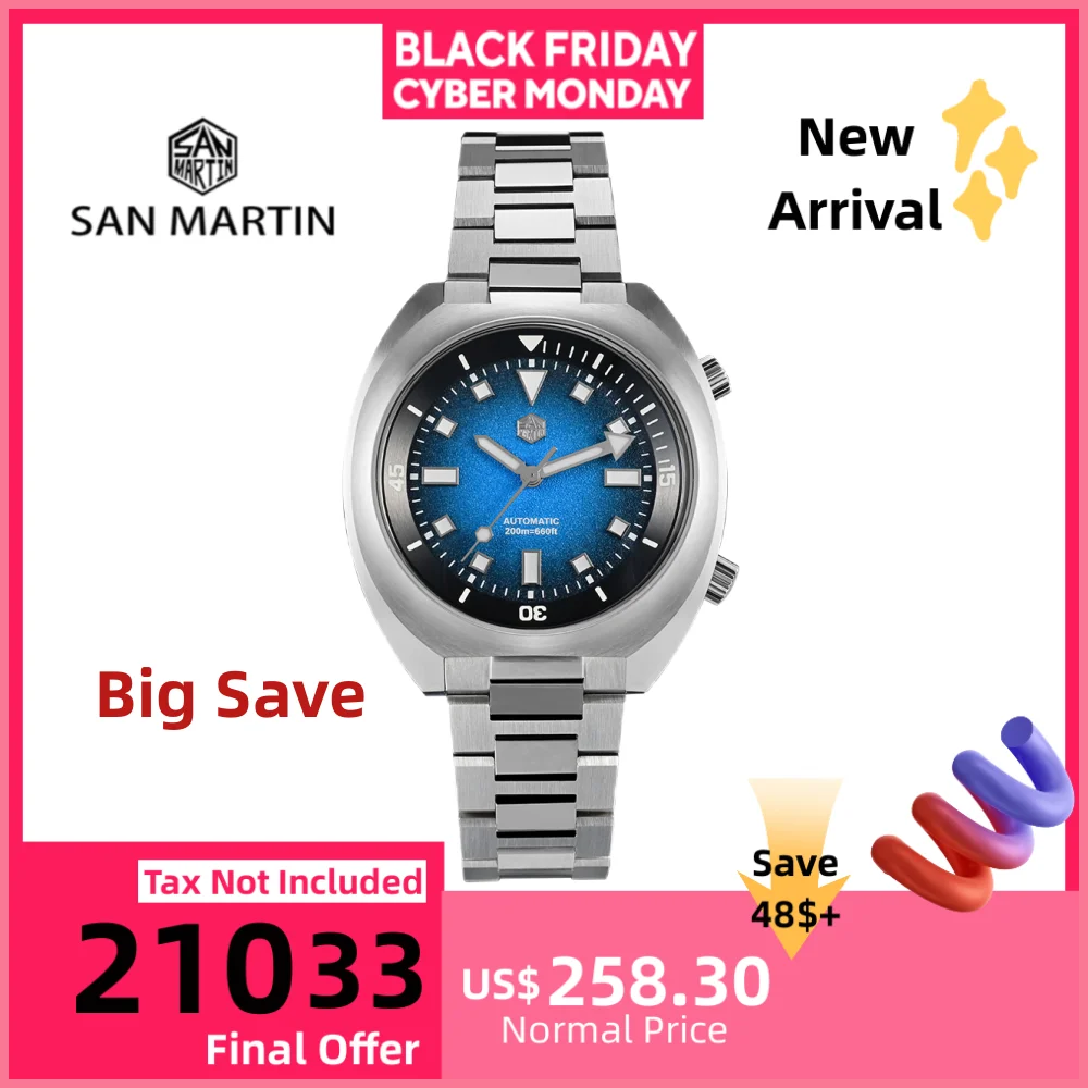 

San Martin 42mm Gradient Grainy Dial YN55 Automatic Watch Men Sport Bidirectional Rotating Dive Bezel 20Bar BGW-9 Lume SN0066-1