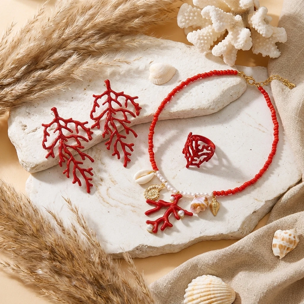 Bohemian Kırmızı Mercan Dalı Y - Conch Earring Hoop incelemesi ve fiyatı