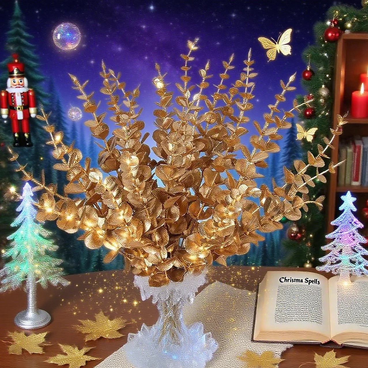 

50Pcs Artificial Eucalyptus Leaves Branch Halloween Christmas Wedding Bouquet Home Room Decora Table Outdoor Yard Diy Gift Props