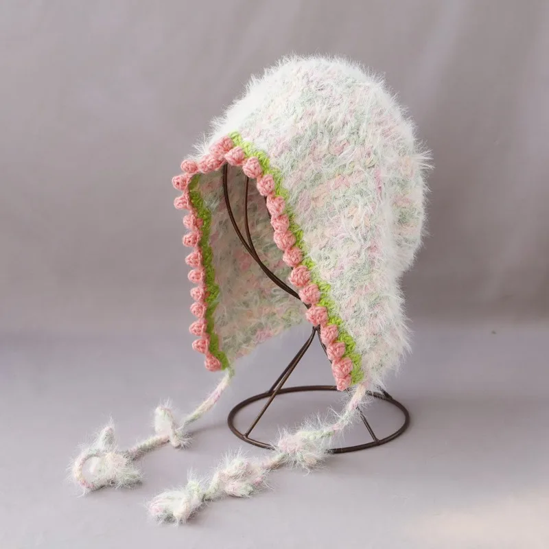 Koreanische, mehrfarbige, modische Plüsch-Schnürmütze für Damen, Winter-Outdoor-Radfahren, große Größe für Wärme, Bombermütze – Detail 6