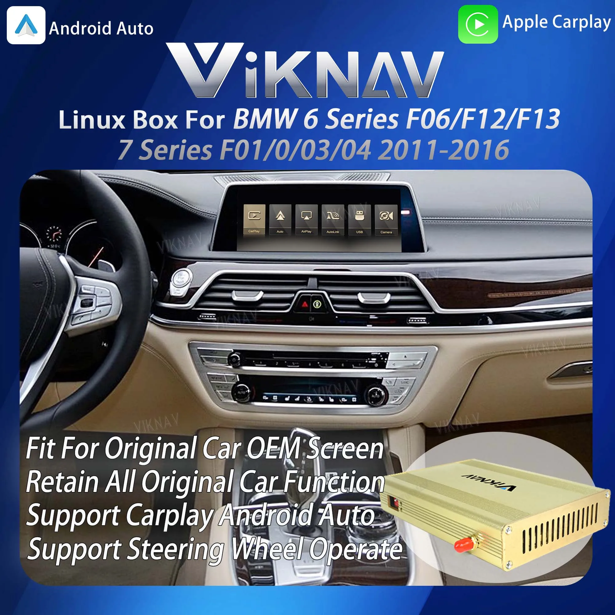 صندوق فك تشفير نظام أندرويد التلقائي لسيارات BMW 6 Series F06/F12/F13 7 Series F01/02/03/04 2011-2016 MuItimedia CarPlay اللاسلكي