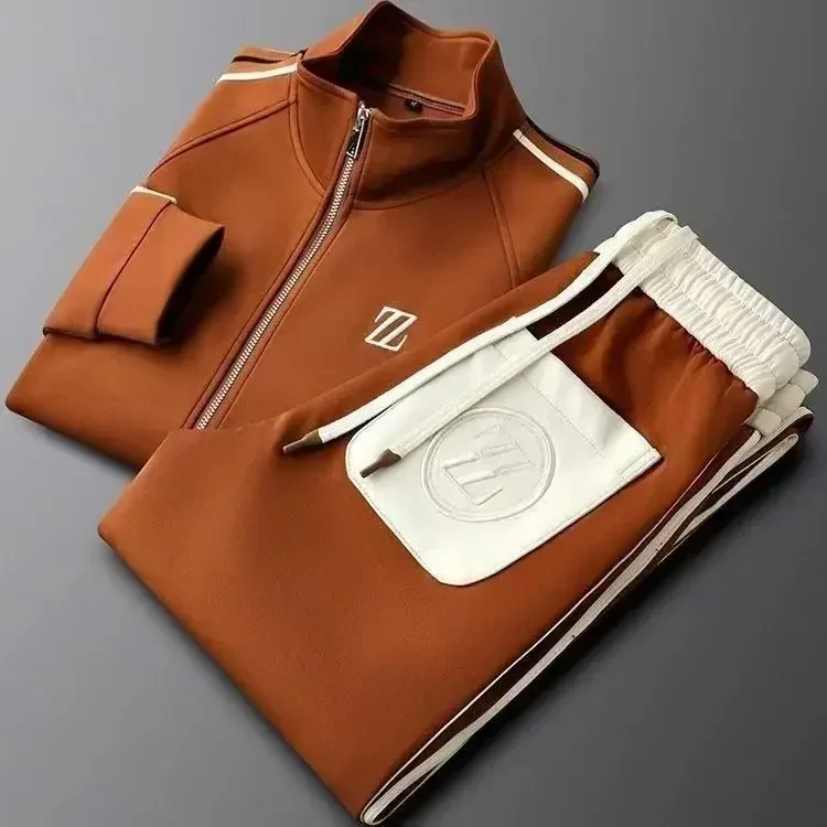 Men's autumn new style stand up collar casual sports suit, trendy and fashionable sports suit, loose long sleeved suit