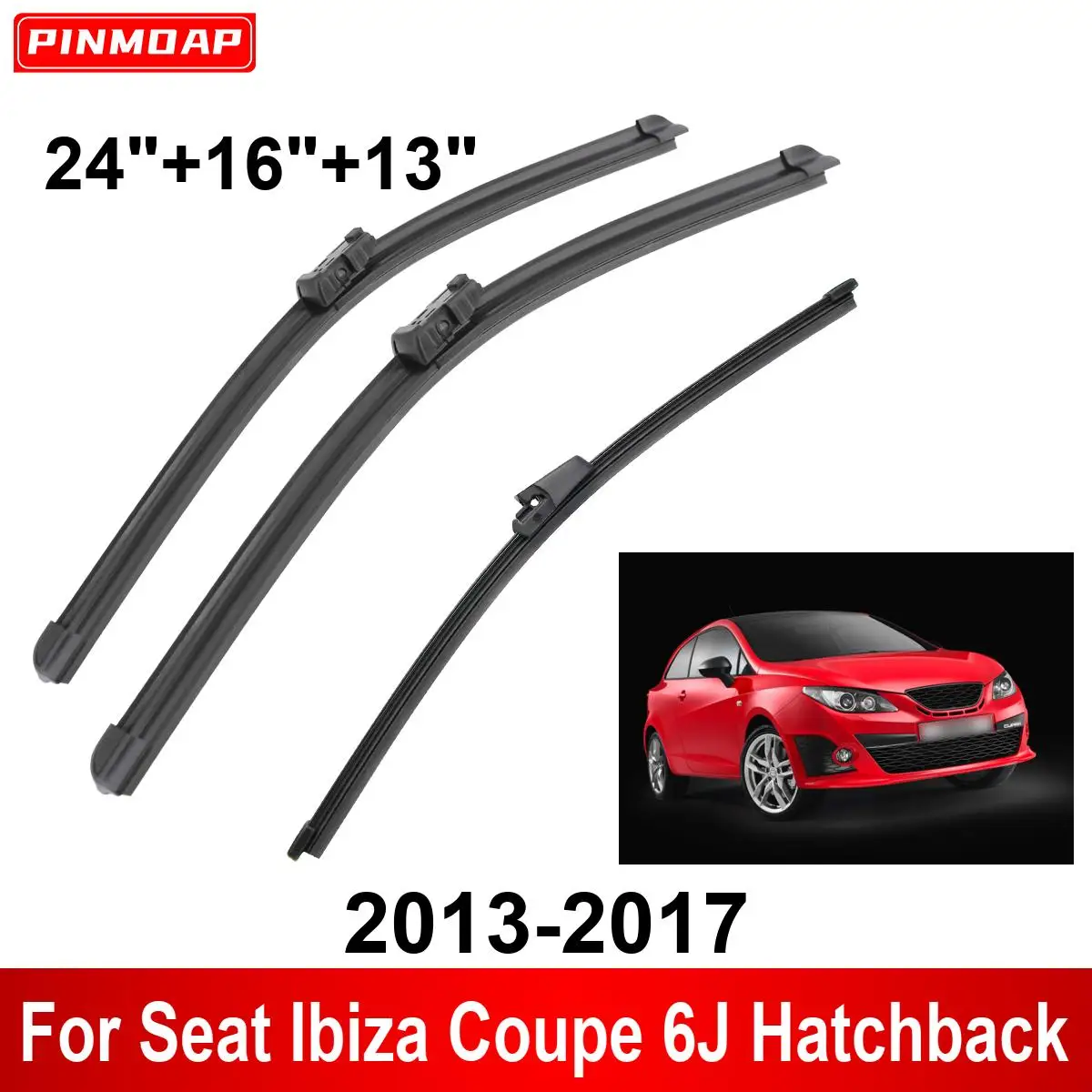 3PCS Car Wiper For Seat Ibiza Coupe 6J Hatchback 2013-2017 Front Rear Wiper Blades Brushes Auto Accessories 2014 2015 2016 2017