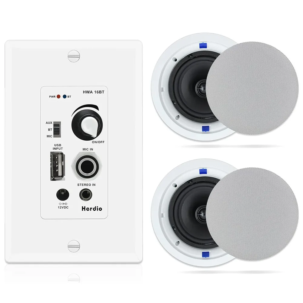 Herdio 6.5 Inch Bluetooth Ceiling Speakers 320W 2-Way Flush Mount In Wall Amplifier Receiver Suitable For Home Theater Bathroom