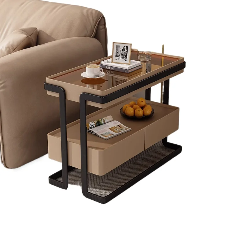 

*Italian Sofa Side Few Light Luxury High-end Living Room Storage Side Cabinet Creative Double-layer Storage Cabinet