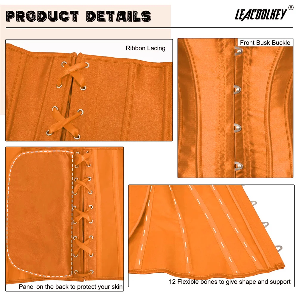 Corset Top Bustier For Women Overbust Satin Sexy Lace Up Vintage Style Plus Size Orange Simple And Adjustable Shapewear 1PC 