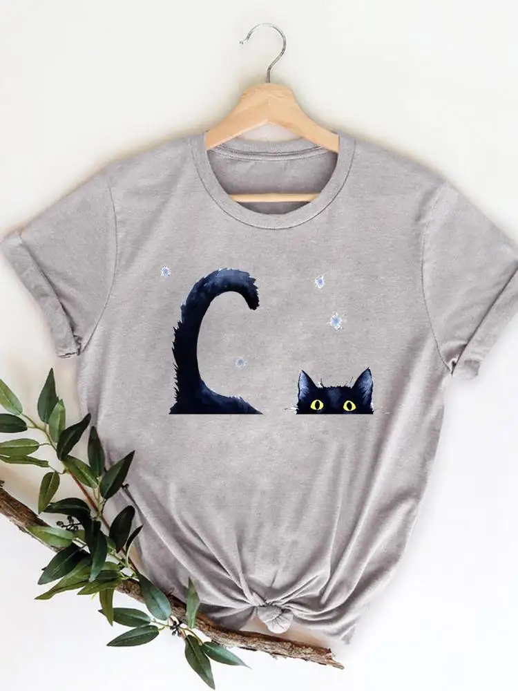 

cat sweet printing cute Print T-shirts Clothing Women T Clothes Short Sleeve Ladies Casual Fashion Female Graphic Tee