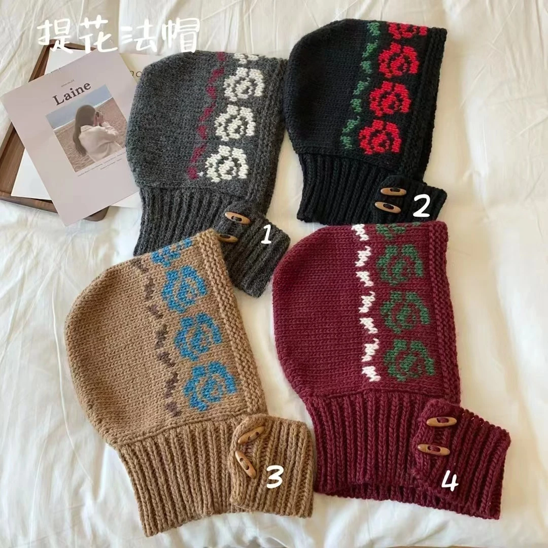 كوريا الجنوبية Dongdaemun شراء Ins Style Retro Balaclava محبوك قبعة الصوف قبعة عصرية ومتعددة الاستخدامات