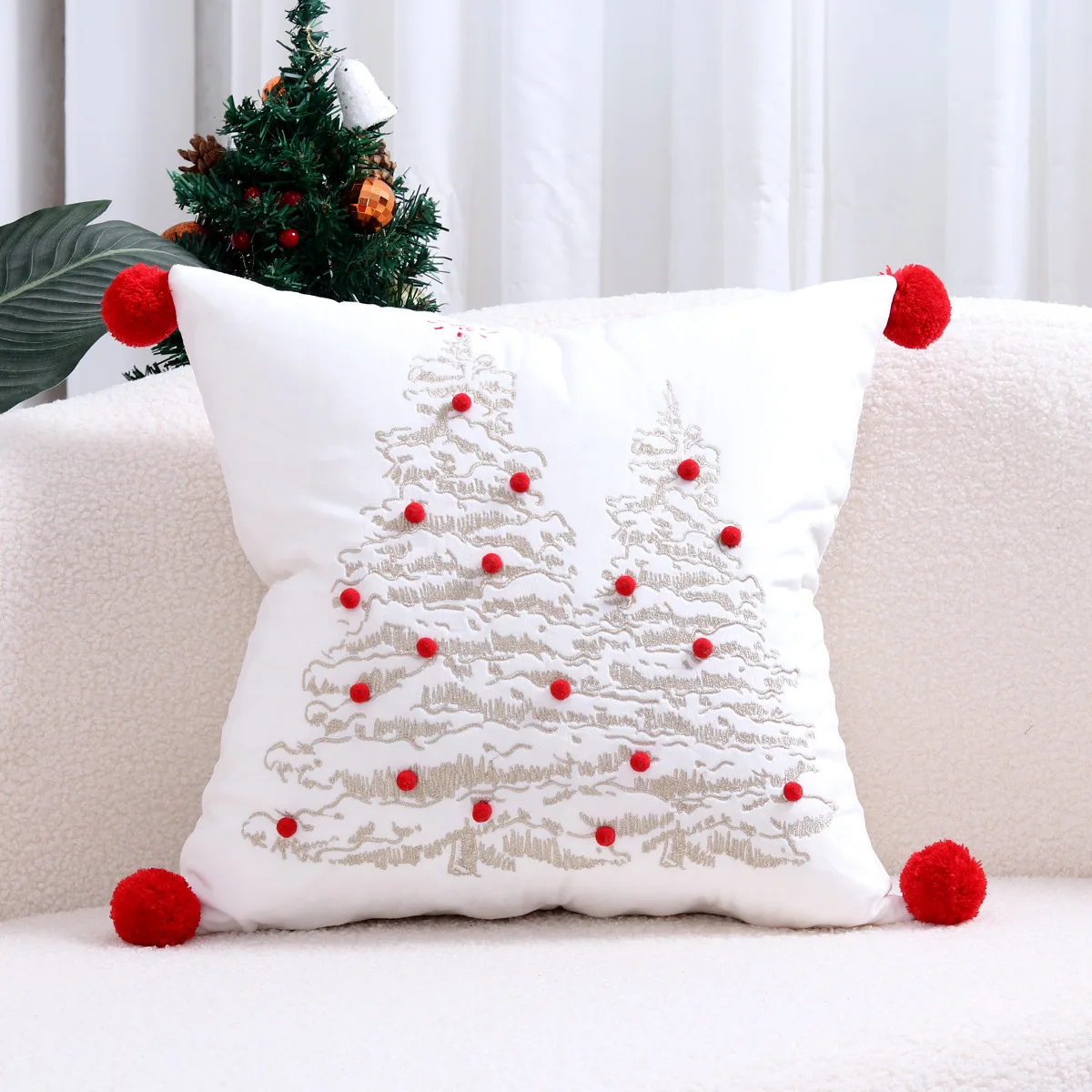 

Embroidered Bronzing Christmas Tree Pillowcase, Cushion Cover, Pillow Case, Home Decor 45x45 Hot Stamping Winter Snowflake