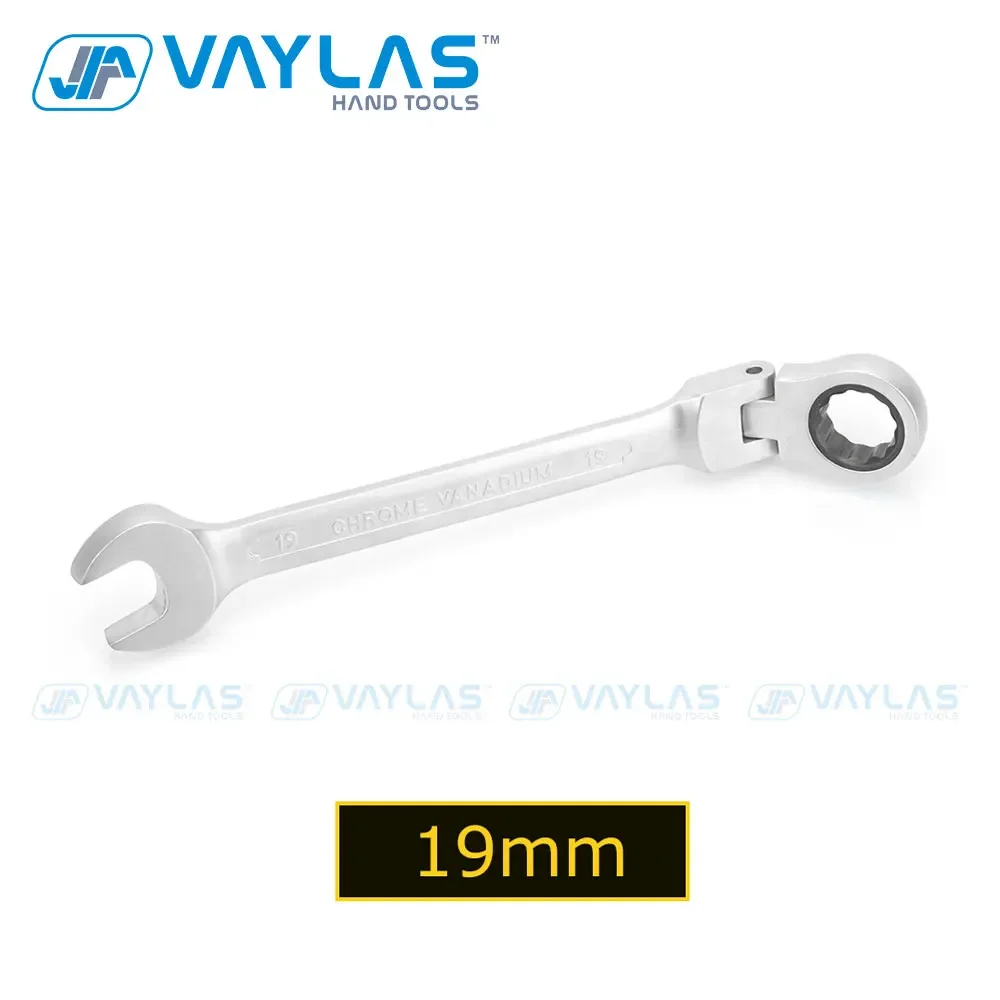 19mm Dull Polished Combination Wrench Flexible Head 72T Ratchet and Open End High Torque Spanner Repair Hand Tool