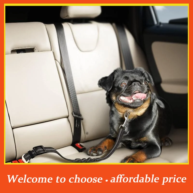 {}Reflective Dog Seat Belt - Adjustable And Durable Nylon Harness With Bungee Fabric Belt For Safe And Secure Car Travel