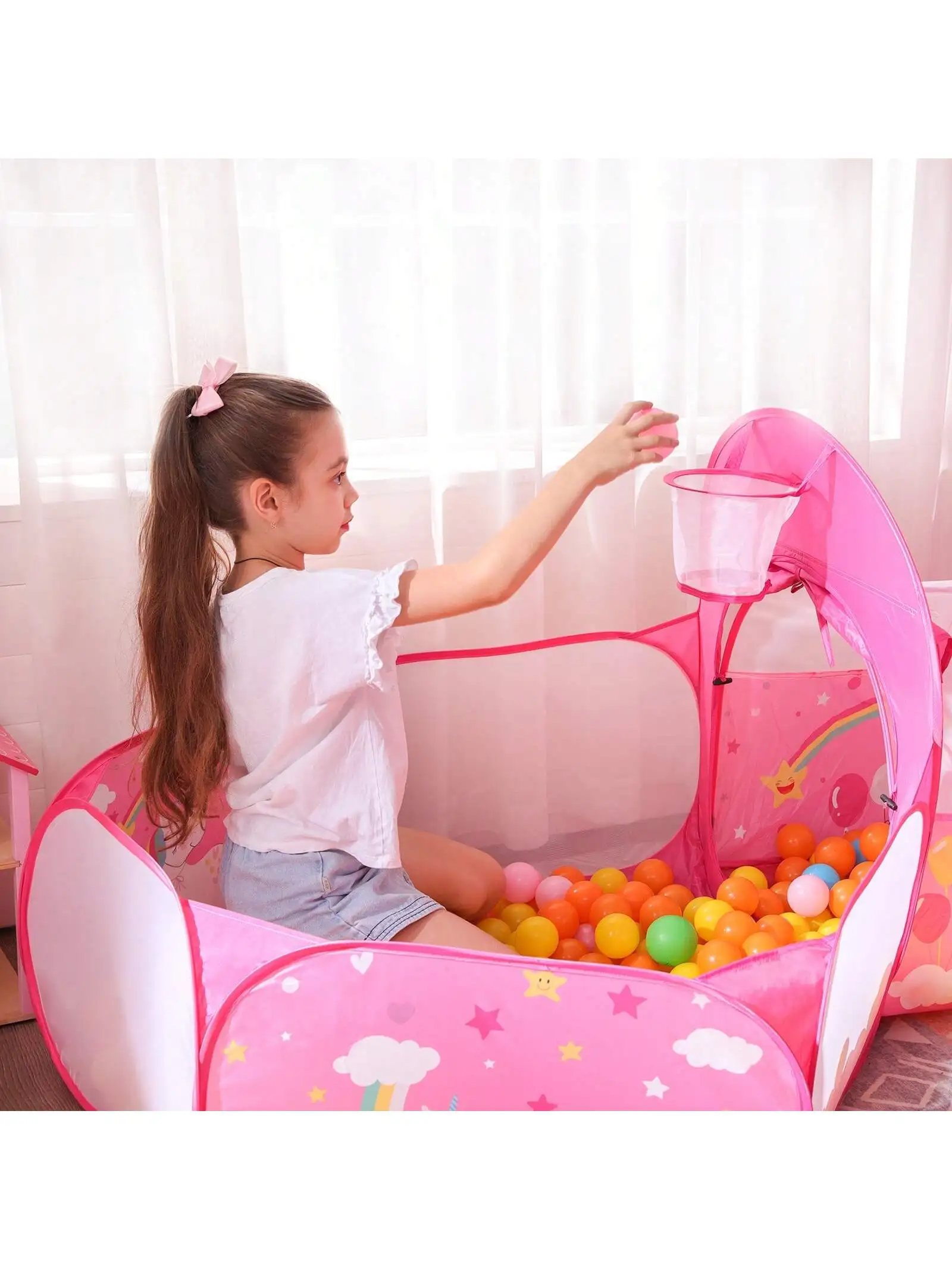 SONGMICS tenda da gioco per bambini unicorno 3 in 1. Include Tunnel, parco giochi con palline, tenda a razzo Pop-Up. Uso interno/esterno.