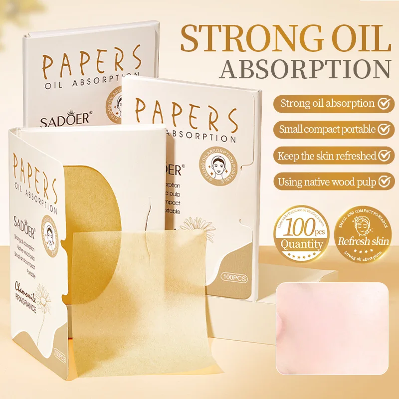 SADOER Chamomile Oil Blotting Papers for Face 100 Sheets Facial Oil Control Absorbent Paper Portable Makeup Friendly Beauty Tool