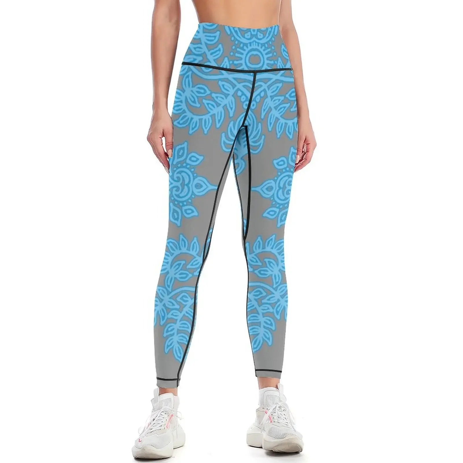

Turquoise Tangle - sky blue, aqua & grey pattern Leggings Women sports Women's fitness Golf wear Womens Leggings
