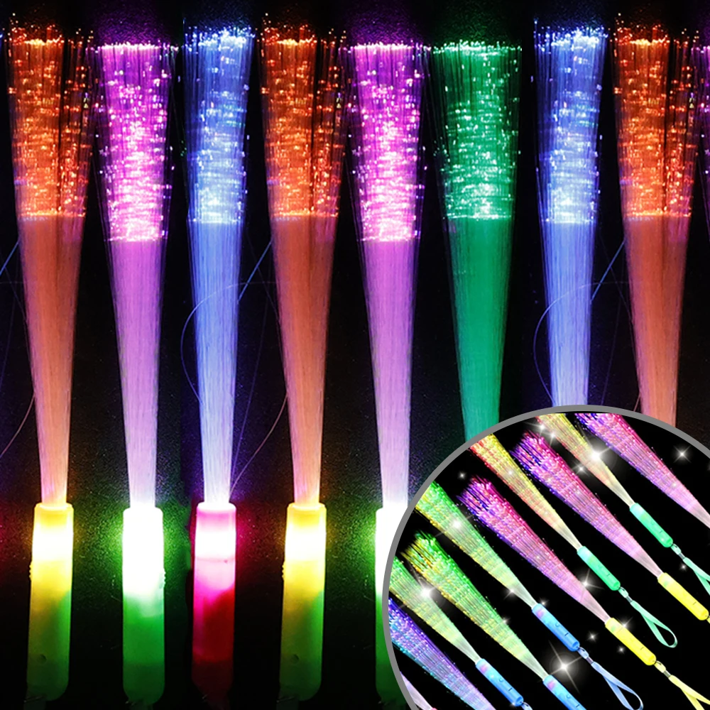 1/5pcs LED Glitzy Fiber Optic Glow Stick Party Concert Cheer Props Flicker Fiber Lanyard Glow Stick Kids Toys Glow in The Dark