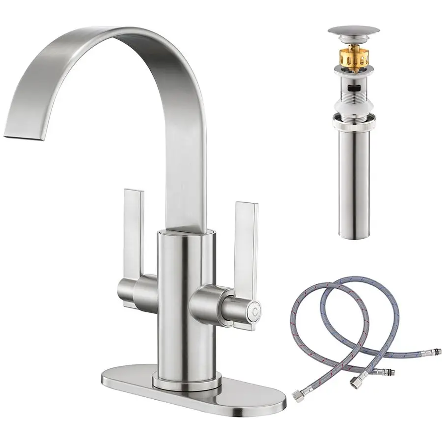 

Никелевые смесители для ванной комнаты: смеситель для раковины с 3 или 1 отверстием, двухручковый смеситель-водопад с декоративной накладкой, высокий излив с поворотом на 360°