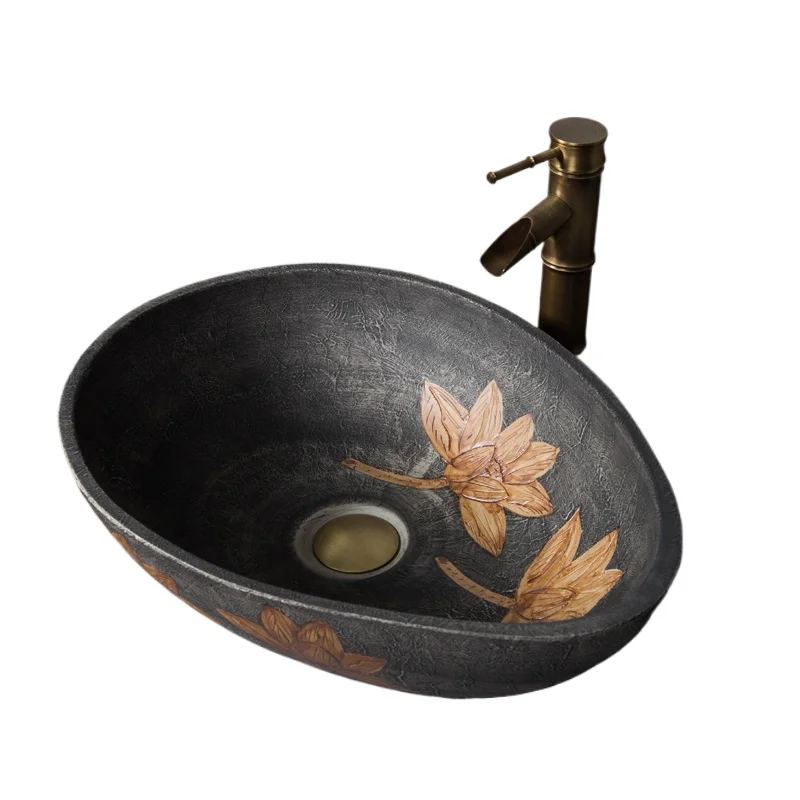 

Black ceramic table basin wash household outdoor washbasin outdoor wash basin single art basin