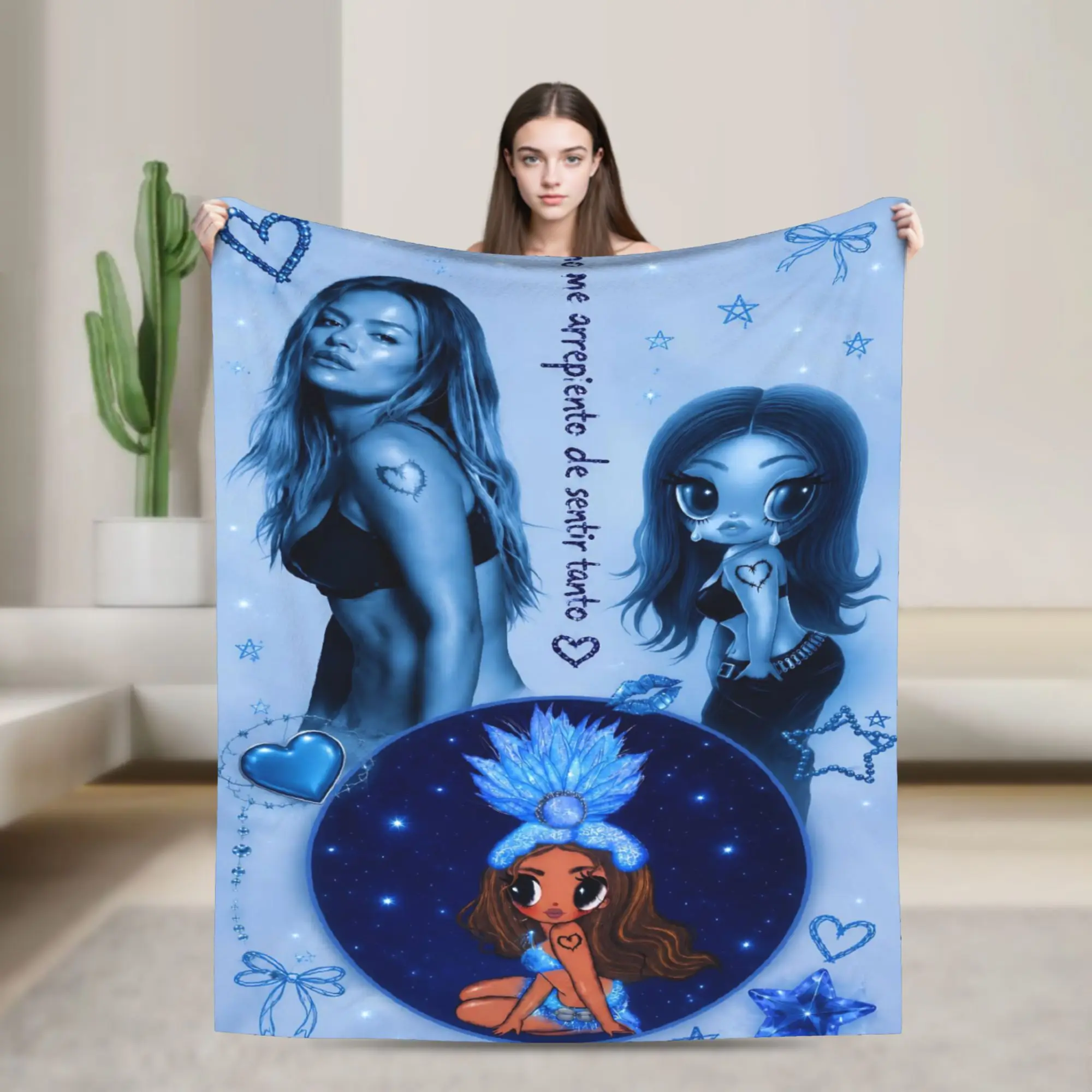 Karol G No Me Arrepiento de Sentir Tanto Blanket Flannel Spring/Autumn Multifunction Throw Blankets for Office Bedding Throws