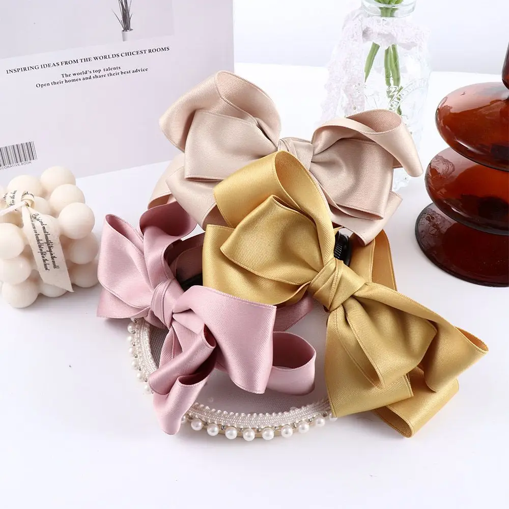 Temperament Sweet Korean Solid Girls Ponytail Holder Banana Clip Vertical Clip Bow Hairpin