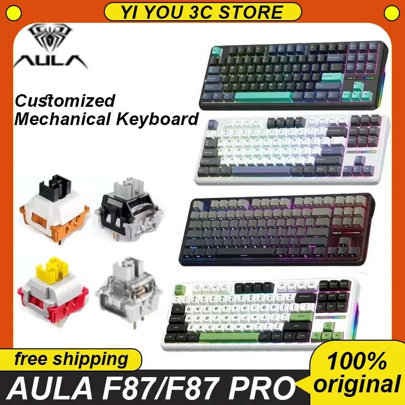 

Aula F87/F87 Pro Mechanical Keyboard Wired/2.4g Wireless/Bluetooth 87 Keyss Hot Swap Rgb Gasket Pbt Customized Gaming Keyboard