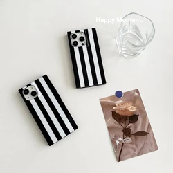 Stylish Rectangle Black White Vertical Stripes Shockproof Protective Phone Cover Case for iPhone 16 15 14 13 12 Pro Max