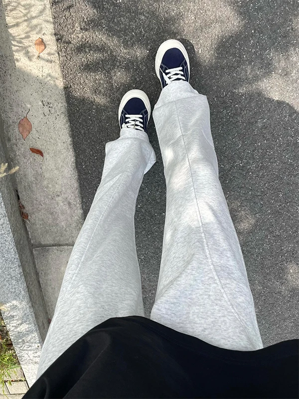 

American Sle Men's Slant Cut Curly Knife Pants White Flower ey Dra Micro Flare Early Autumn Sports Straight Casual Pants