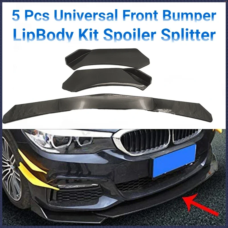 

Universal Car Front Bumper Lip Body Kit Spoiler Splitter ABS Bumper Canard Lip Splitter Universal Car Accessories 5 Pieces