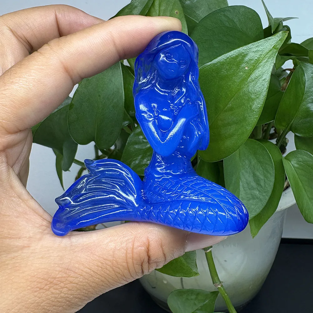 Custom Blue Opal Mermaid Figurine - 6.5cm Hand-Carved Gemstone Ocean Princess Statue Healing Crystal Decor