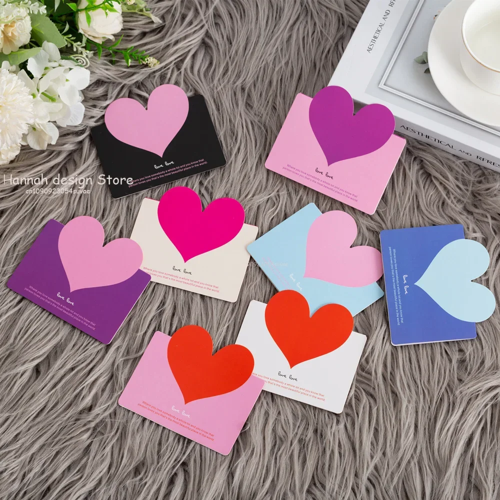 10pc/bag Mixed Color LOVE Heart Shape Greeting Card Valentines Day Gift Wedding Invitations Card Romantic Message Thank You Card