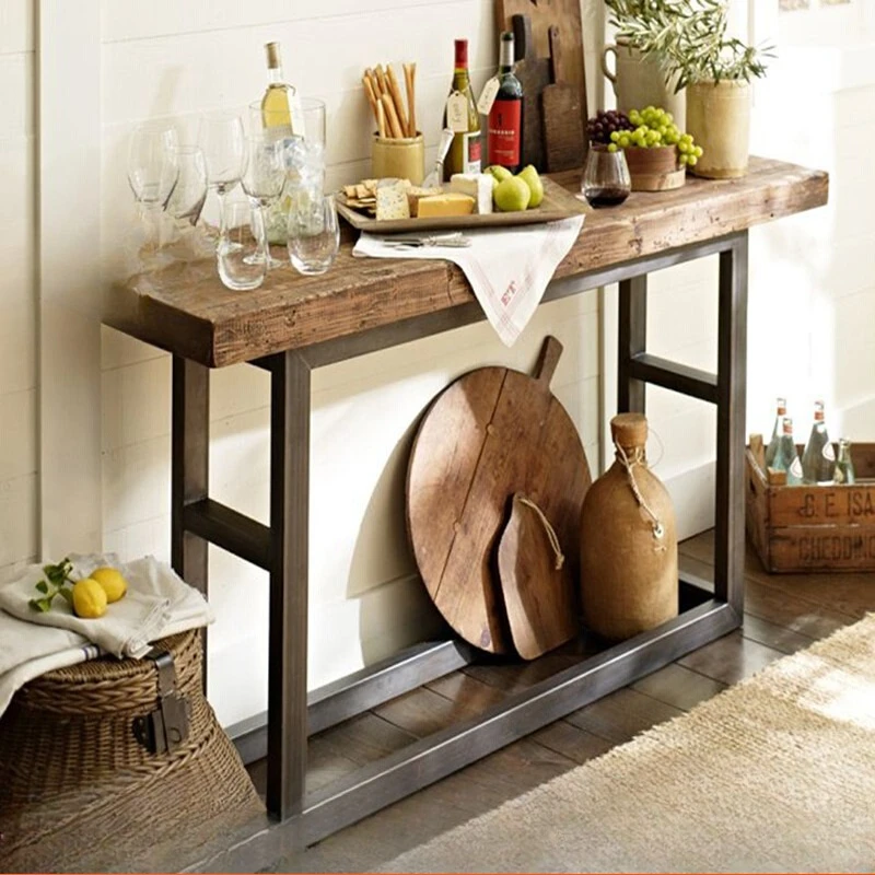 

American retro wrought iron solid wood enigma table side table wall long narrow side table