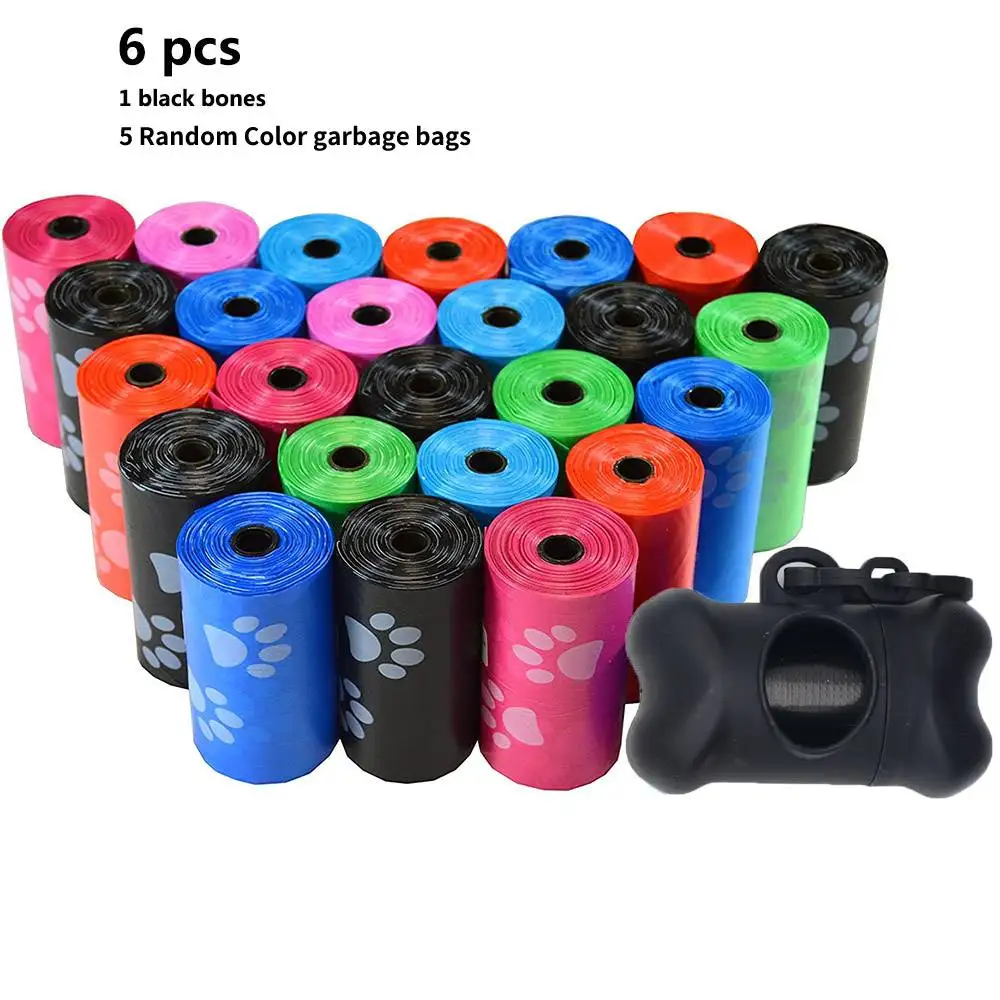 

new fashion Pet Waste Bag Dispenser, Degradable Pet Dog Waste Poop Bag Pet Waste Clean Poop Bags 6pcs(1 bones 5 garbage bags)