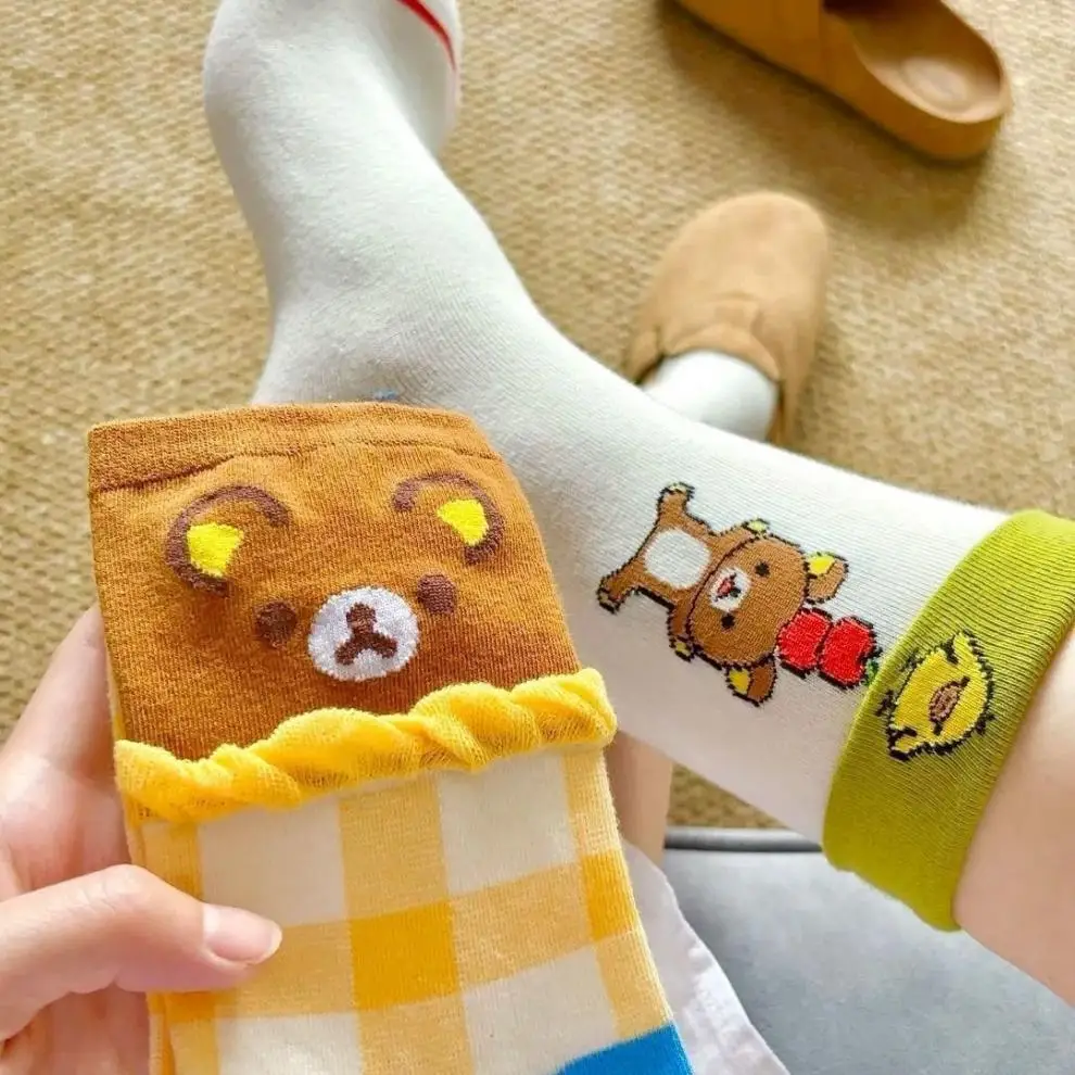 

Spring/Summer Creative Cartoon Casual Bear Adorable Japanese-Style Bear Girl Socks Preppy Sweet Candy-Coloured Mid-Calf Socks