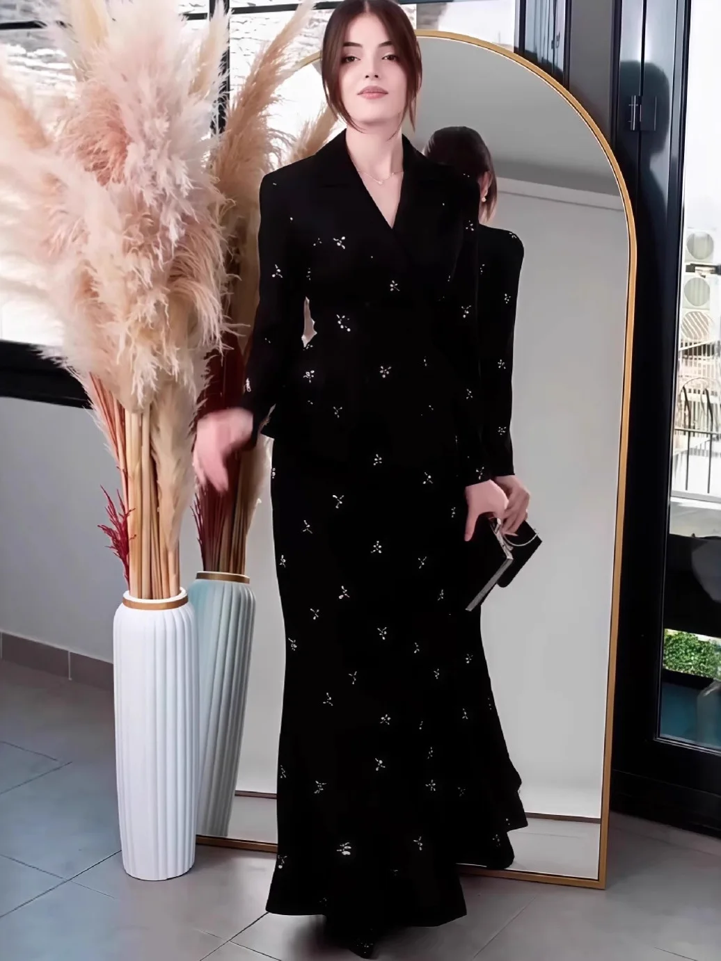 Ele Long Sve Suit Jaet Jupe Taille Haute Ensemble Deux Pièces pour Mariage Par Banquet Usage Quotidien Fibre De Polyester