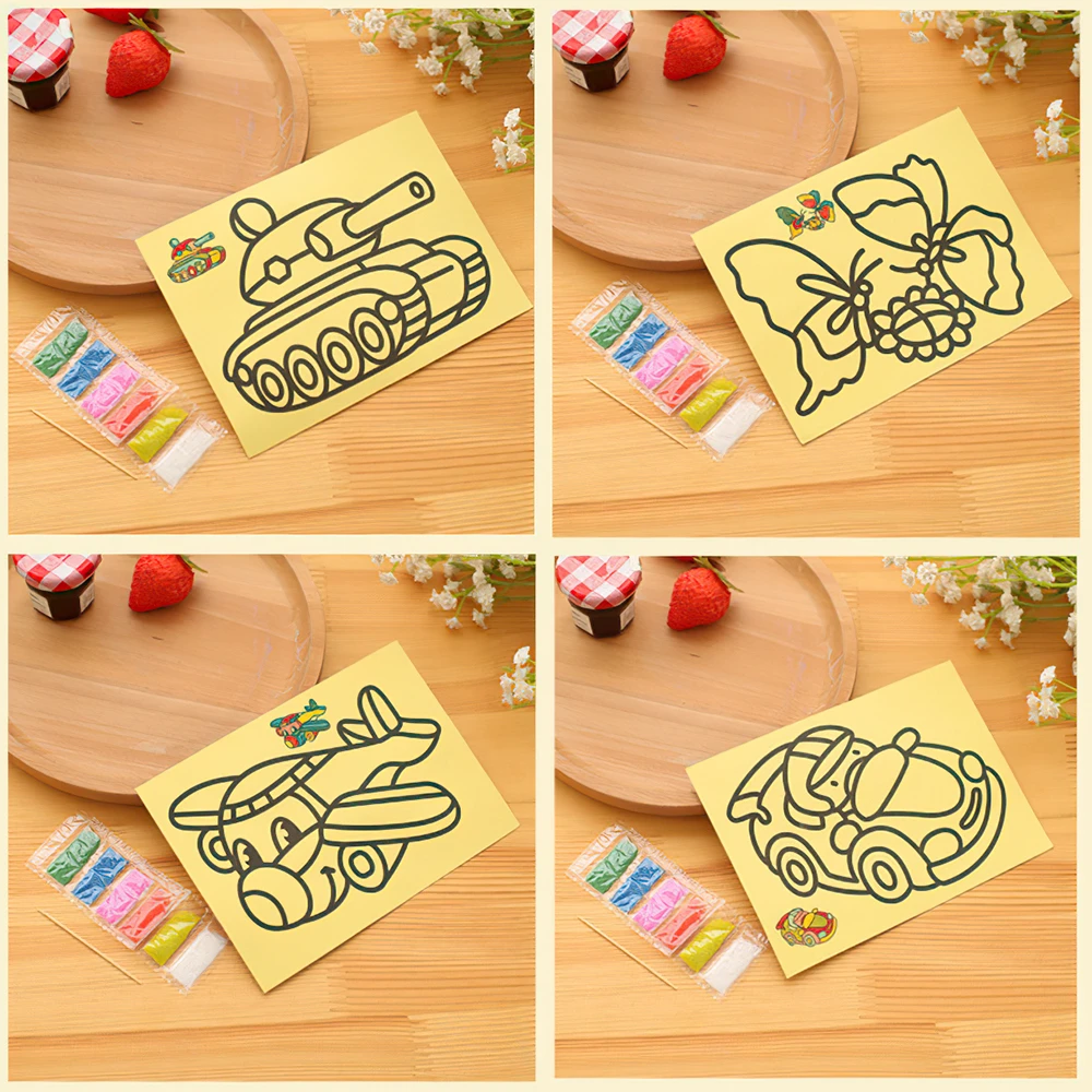 1/2/4/8Sets Children Drawing Sand Painting Pictures Kid DIY Crafts Education Toy for Boys Girls Schedule Sticker Cartoon Pattern