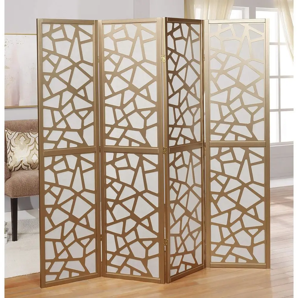 

4-Panel Room Divider, White with Gold Accents