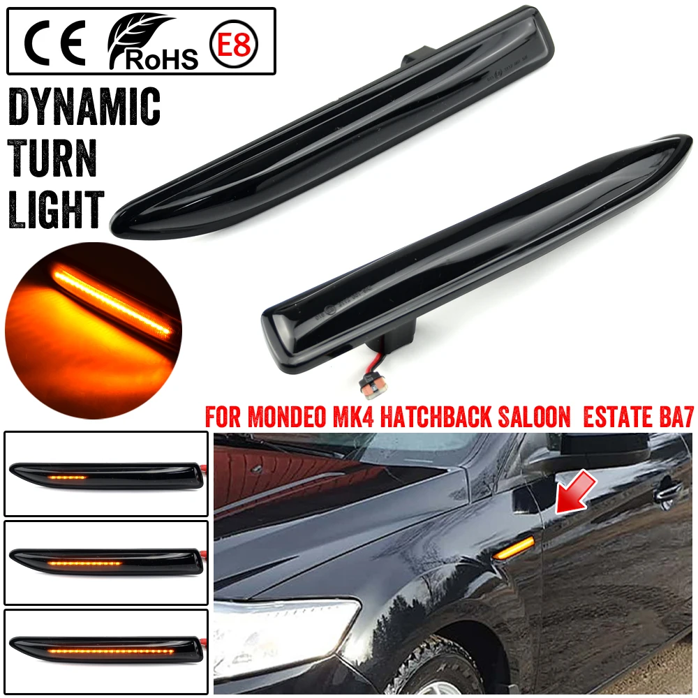 

Fit For Ford Mondeo Mk4 Estate (BA7) 03.2007-01.2015 Smoked Dynamic LED Side Marker Light Amber Turn Signal Blinker Lamp